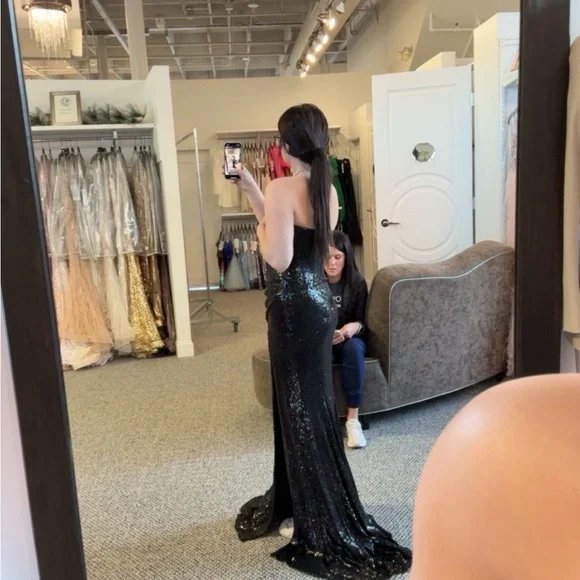 Jovani Black Sequin Strapless Mermaid Gown - Picture 1 of 2